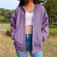 thumbnail image 1 of Chaqueta Sudadera básica para mujer, corte holgado, con capucha, estilo informal, con cremallera, ropa de calle, traje Cgtredaw Púrpura L para Mujer, 1 of 6