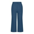 thumbnail image 4 of Black Cargo Pants for Women High Waisted Palazzo Pants for Women Casual Capri Pants for Women Stretch High Waisted Linen Wide Leg Pants for Women Button Up Cropped Trouser Fashion Resort Wear, 4 of 5