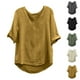 thumbnail image 1 of Camisas de trabajo para mujer,Blusa informal de manga corta de mezcla de lino para mujer, cuello redondo, color liso, suave y cómoda para el verano, sopatenor, 1 of 9