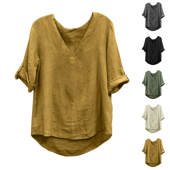 Women's Top Plus Size Short Sleeve Crew Neck Lightweight Tops & Blouses Summer Casual Loose Fitness Pullover T-Shirt Gifts for Women BrownL