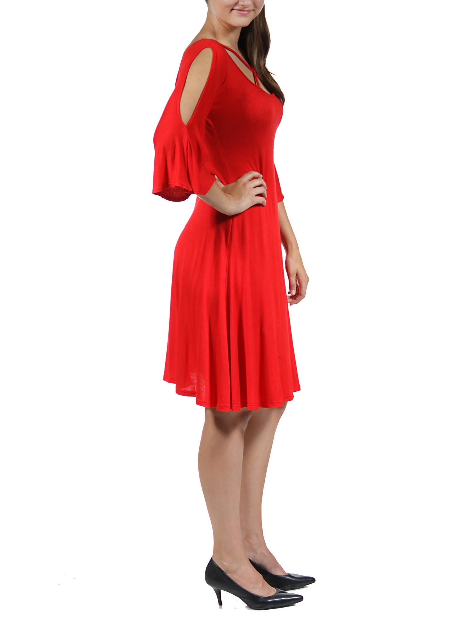 24/7 Comfort Apparel Women's Abstract Neck Split-Sleeve Dress