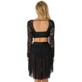 thumbnail image 3 of Alvivi Women Contemporary Lyrical Dance Dress Floral Lace Long Sleeve Crop Top and High Low Skirts Black XL, 3 of 7