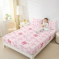 thumbnail image 5 of Feelyou Kawaii Pink Ribbon Twin Sheet Sets for Kids, Fashion Bow-tie Bow Twin Fitted Sheet, Cartoon Love Heart Flat Sheet, Luxury Bedroom Decor, 3pcs, 5 of 8