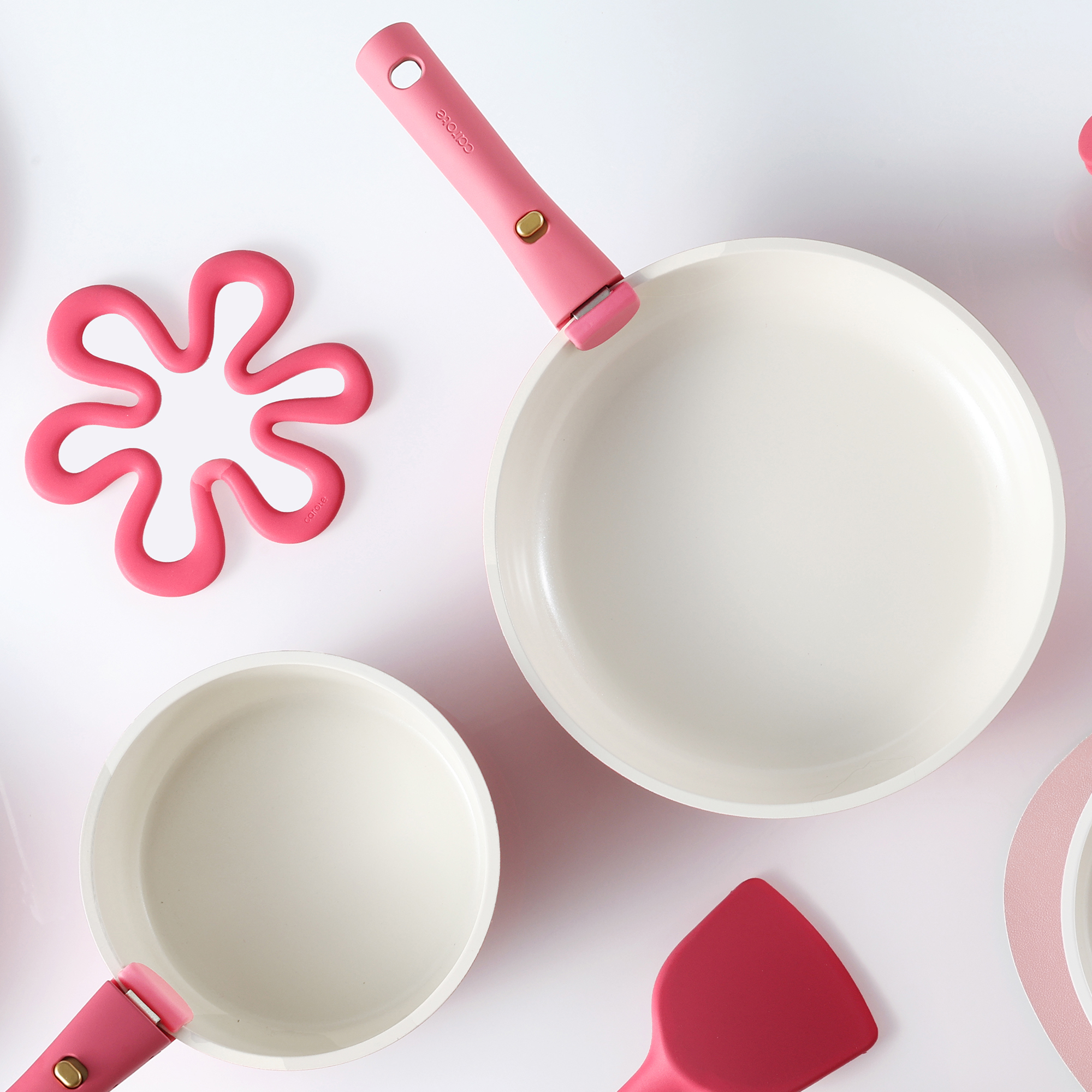 Carote 6 Pcs Ceramic Nonstick Pot and Pan Set, Nonstick Cookware Set with Lid & Detachable Handle, Oven Safe, Induction Ready, Stackable, Rose Pink