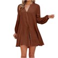 thumbnail image 2 of Azrian Womens Plus Size Clearance,Women's Fashion Autumn Winter Solid Blouse V-Neck Button Long Sleeve Dress on Sales, 2 of 5