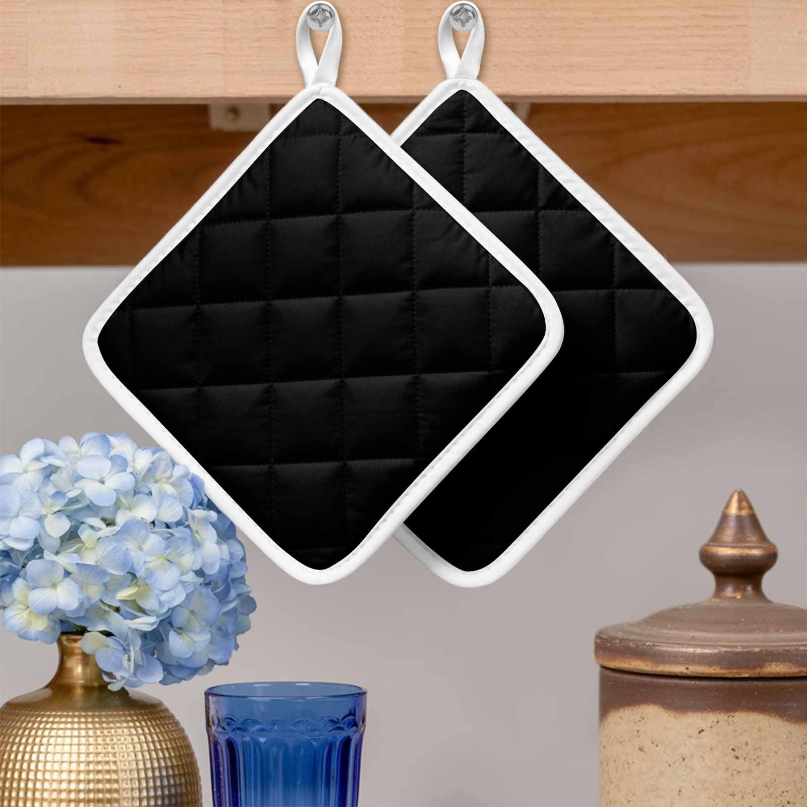 Black Pot Holders for Kitchen Heatproof Potholder, 2 Pack Pure Black Hot Pads Multipurpose Oven Pads Cloth Potholders Trivet for Cooking and Baking