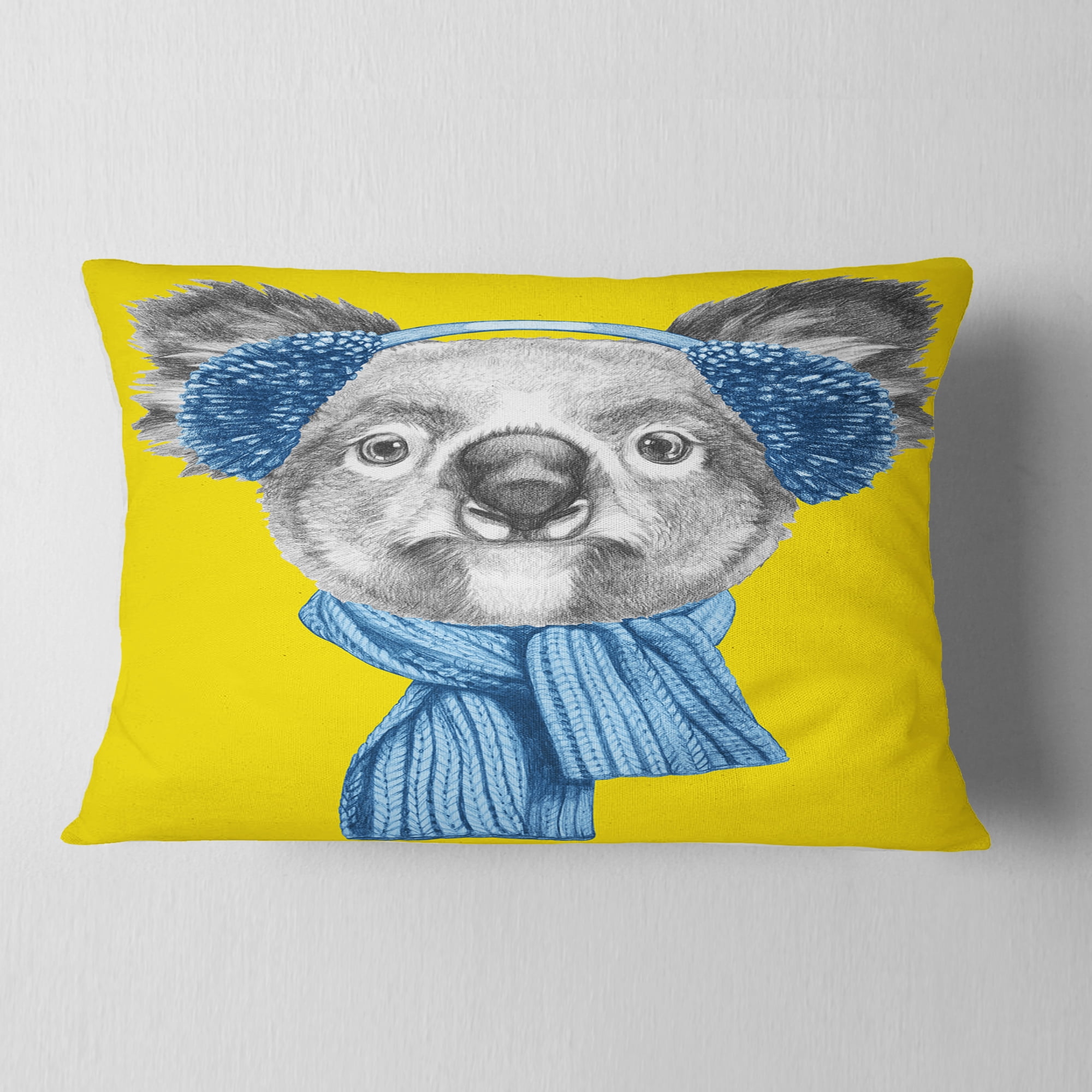 Designart Koala with Scarf and Earmuffs - Animal Throw Pillow - 12x20
