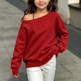 thumbnail image 5 of Atogsazn Kids Girls Off Shoulder Sweatshirt Childrens Casual Loose Long Sleeve Pullover Tops Fall Winter Sweater Red 5-6 Years Fashion, 5 of 8