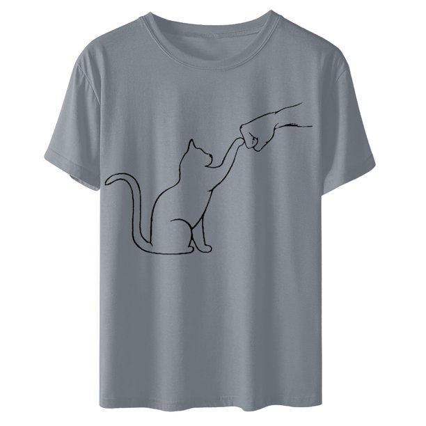 Tops Para Mujer Elegantes Blusas Casuales Camisas de Moda Sueltas Cuello Redondo Animal Lindo Estampado Camiseta de Manga Corta Odeerbi ODB167137