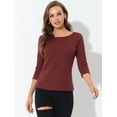 thumbnail image 4 of Blusa Estampado De Pata De Gallo Manga 3/4 Cuello Del Barco Oficina Trabajo Para Mujer Rojo1 XL, 4 of 4