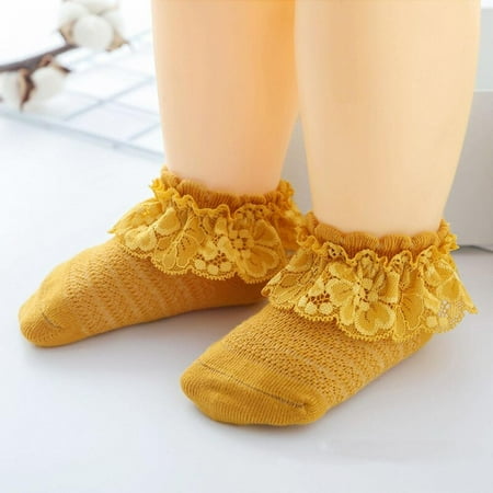 

Baby Girl Cute Socks Ruffle Lace Design Cotton Short Socks Infant Children Casual Breathable Socks Yellow 12-14cm/4.72-5.51
