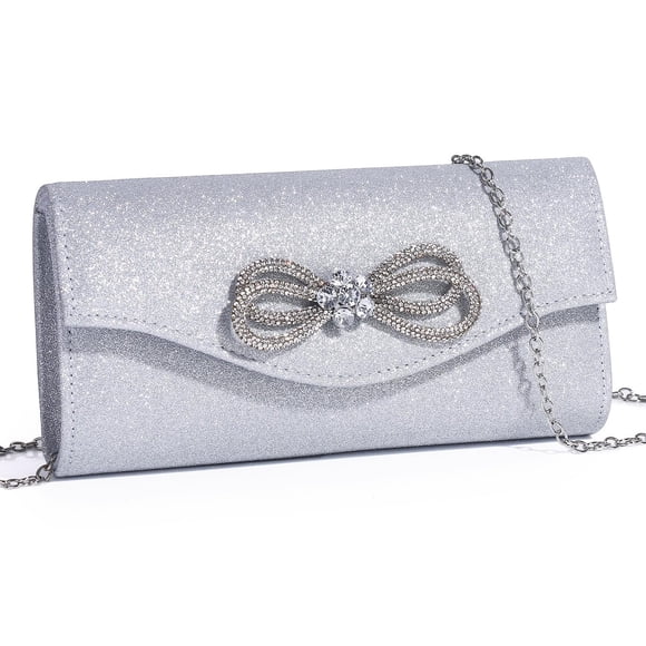 Bolso de noche DETARA con lazo de cristal brillante, bolso de mano plateado