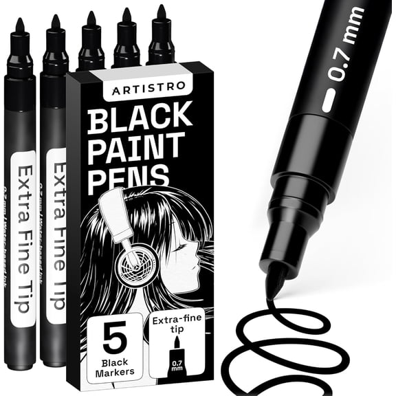 ARTISTRO 5 Black Paint Pen for Rock, Glass, Ceramic, Wood, Tire, Fabric, Metal, Canvas, Marking, Painting - Set of 5 Acrylic Paint Markers Water-based