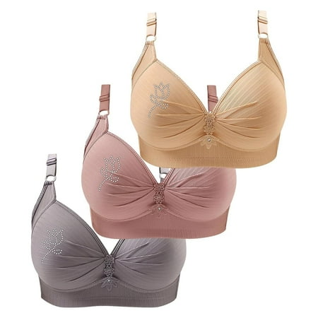 SNOWSONG Push Up Bras for WomenClearance! Wireless Bras Mixed Color 3-Pack Women s Seamless Breathable Lingerie Plus Size Non-Steel Ring Bra Bras for Women Comfy Bras for Women Rose Gold 44