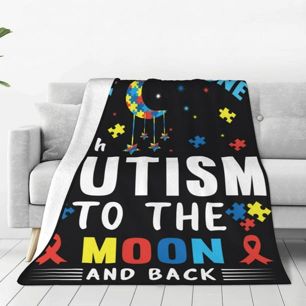 Balery I Love With Autism To The Moon And Back Manta de Felpa Suave y Acogedora – Cobija de Franela Aterciopelada para Cama, Lavable y Cálida para Sofá, Mascotas, Transpirable-40"x30"