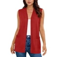 thumbnail image 4 of Wensltd Women Summer Tops Solid Color Sleeveless Cardigan Top with Pocket Comfortable Soft for Daily Vacation Red, 4 of 9