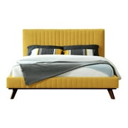 Omax Decor Sven Wood and Fabric Upholstered Queen Platform Bed in Mustard Yellow