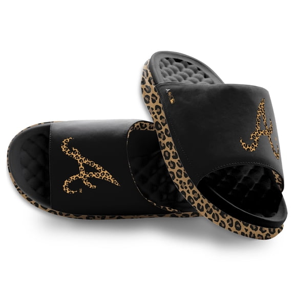 Women's ISlide Black Atlanta Braves Cheetah Dip Motive Slide Sandals