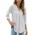 thumbnail image 3 of Frontwalk Women Casual Business Tops Ruched Loose Flowy Tunic Shirts V Neck Loose Fall Autumn T Shirt, 3 of 4