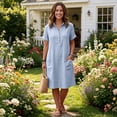 thumbnail image 5 of Womens Casual Button Down Dress, Loose Flowy Short Sleeve Tunic Dress, Elegant Work Office Vacation Dress with Pockets, S-2XL, 5 of 6