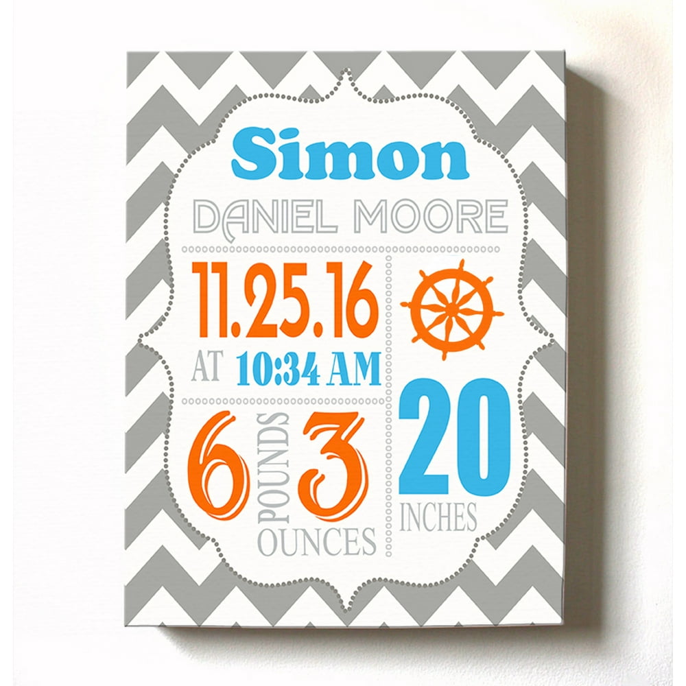Personalized Canvas Birth Announcement Nursery Decor Gift, Nautical
