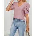 thumbnail image 3 of Cogild Women Casual Tops Summer Puff Sleeve Hollow Out V Neck Elegant T Shirts, 3 of 6
