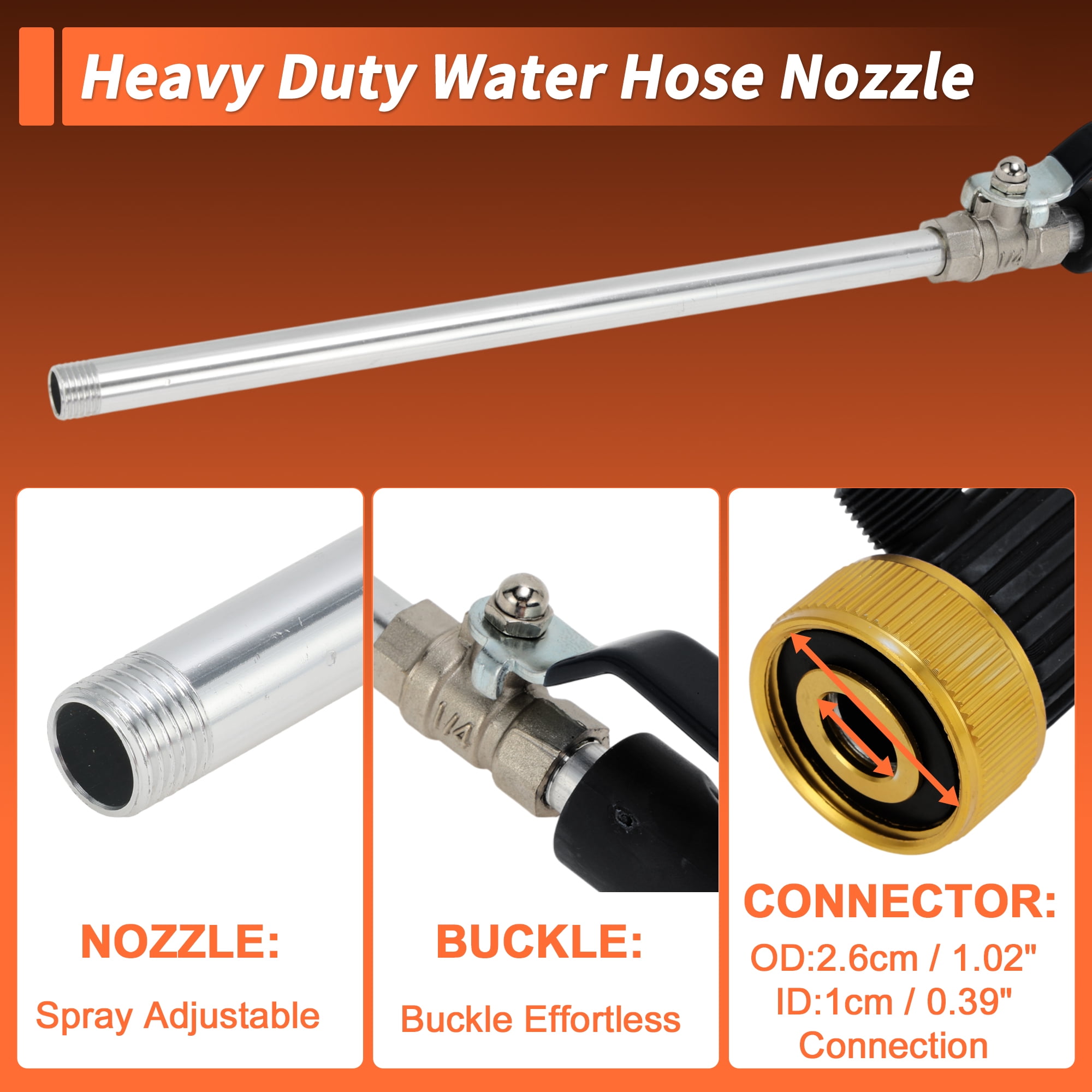 Unique Bargains Heavy Duty Water Hose Nozzle High Pressure Car Garden Hose Nozzle Adjustable Hand Sprayer for Gardening Vehicle Outdoor Washer Aluminum Alloy Copper TPR Black 1Pc