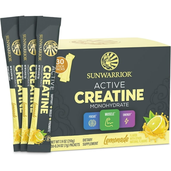 Sunwarrior Micronized Creatine Monohydrate Powder, Vegan Pre Workout Supplement, Raspberry, 30 Servings