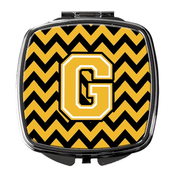 Letter G Chevron Black and Gold Compact Mirror