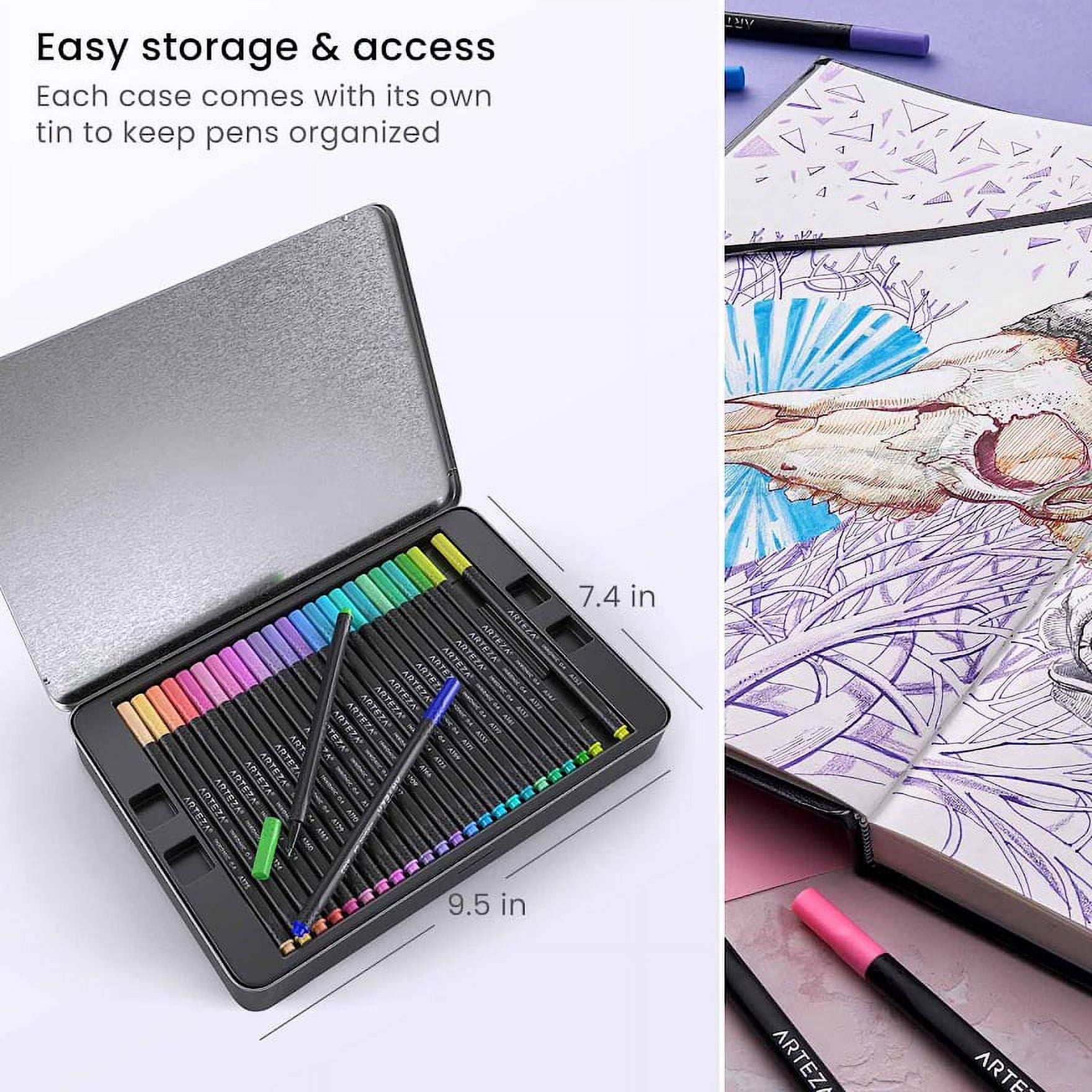 Arteza Inkonic Fineliner Markers, 0.4mm Fine Tip, Assorted Colors, 72 Count