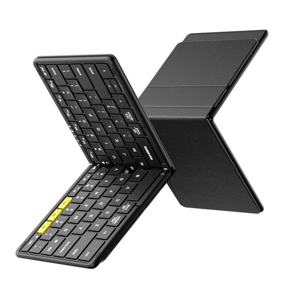 Samsers Full-Size Foldable Bluetooth Keyboard, KF08S Wireless Folding Keyboard with PU Leather Cover, Portable Travel Keyboard for iPhone i