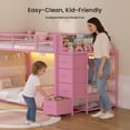thumbnail image 6 of Bunk Bed Twin Over Twin with Bookshelf, 4 Storage Drawers, Metal Low Bunk Bed with Power Outlet & RGB Lights, Clothing Rack & Shelves, Guardrail & Ladder, Pink, 6 of 9