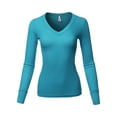 thumbnail image 2 of A2Y Women's Basic Solid Long Sleeve V Neck Fitted Thermal Top Shirt Jade S, 2 of 3