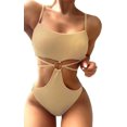 thumbnail image 1 of GHSDFBB Ring Linked Cut-Out One Piece Swimsuit Scoop Neck Lace Up Back Monokini Bathing Suit, 1 of 5