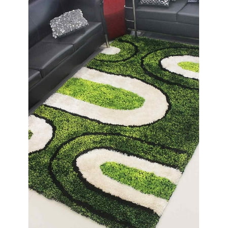 Hand Tufted Contemporary Green Rugsotic Carpets Hand Tufted Shag Polyester 8'x10' Area Rug Contemporary Green Beige K00009 ()