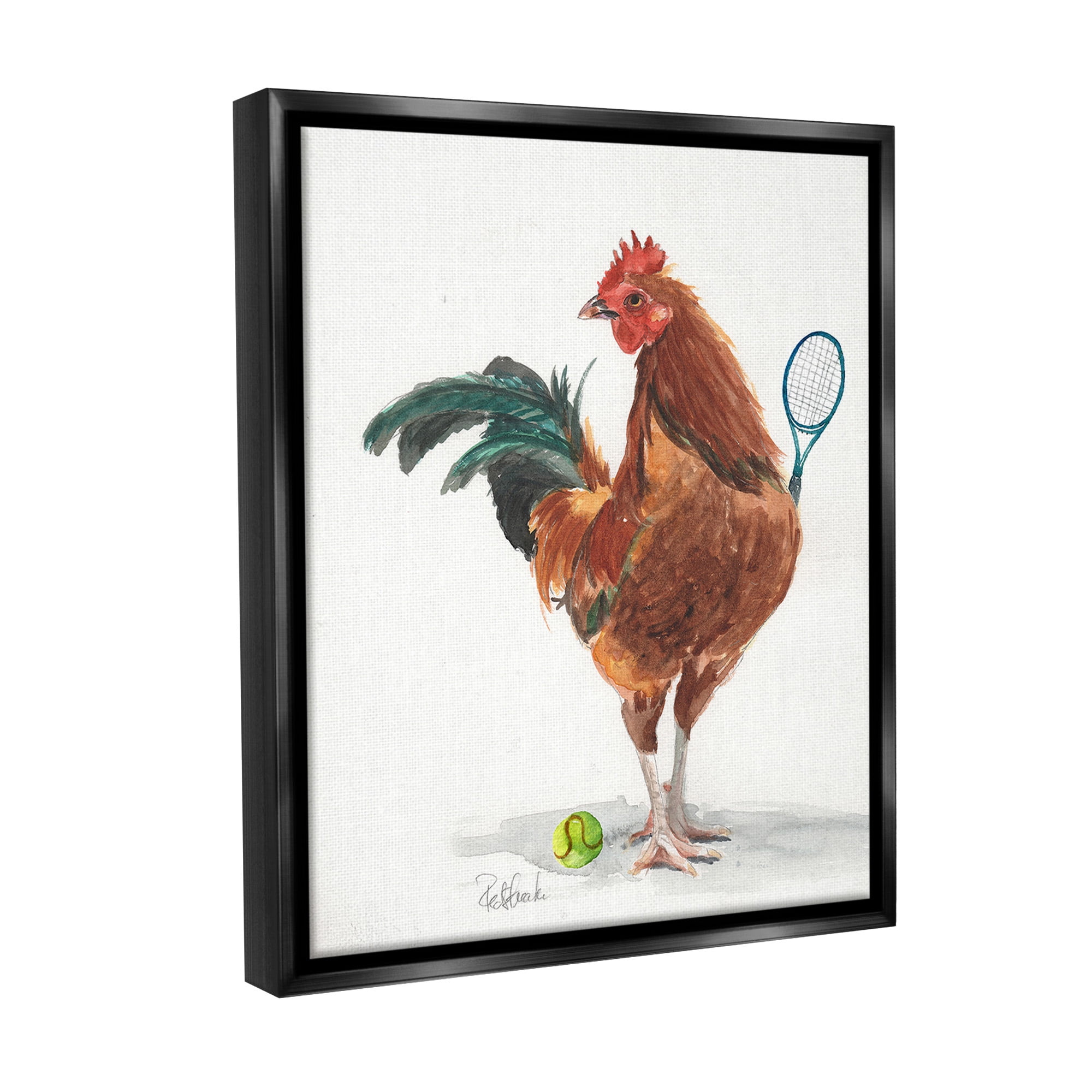 Stupell Industries Tennis Player Rooster Animals & Insects Painting Black Floater Framed Canvas Art Print Wall Art, 17 x 21