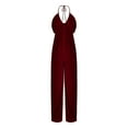 thumbnail image 4 of Summer Saving Wycnly Jumpsuits for Women Dressy Beach Solid Sexy Cut out Pleated Strap Halter Long Jumpsuits Overalls Summer V-Neck Sleeveless Plain Maxi Formal Rompers Wine l, 4 of 6