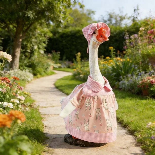 Set de Ganso de Pascua con sombrero para estatua de 23 pulgadas - Decoración de jardín de patio de tela rosa y verde