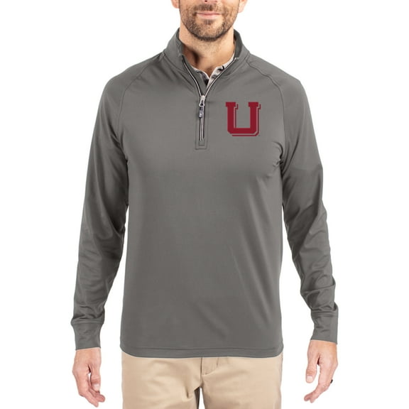Men's Cutter & Buck Gray Utah Utes Vault Logo Adapt Eco Knit Stretch Raglan Quarter-Zip Pullover