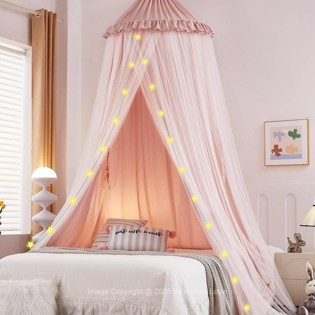 Dos Capas de Dosel para Cama Hommi Lovvi con Luces de Estrellas Rosa