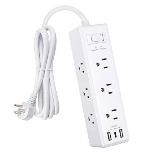 Tomas múltiples Clear Power con cargadores USB-A de 2 puertos y USB-C de 1 puerto, enchufe plano, estación de carga para el hogar y la oficina