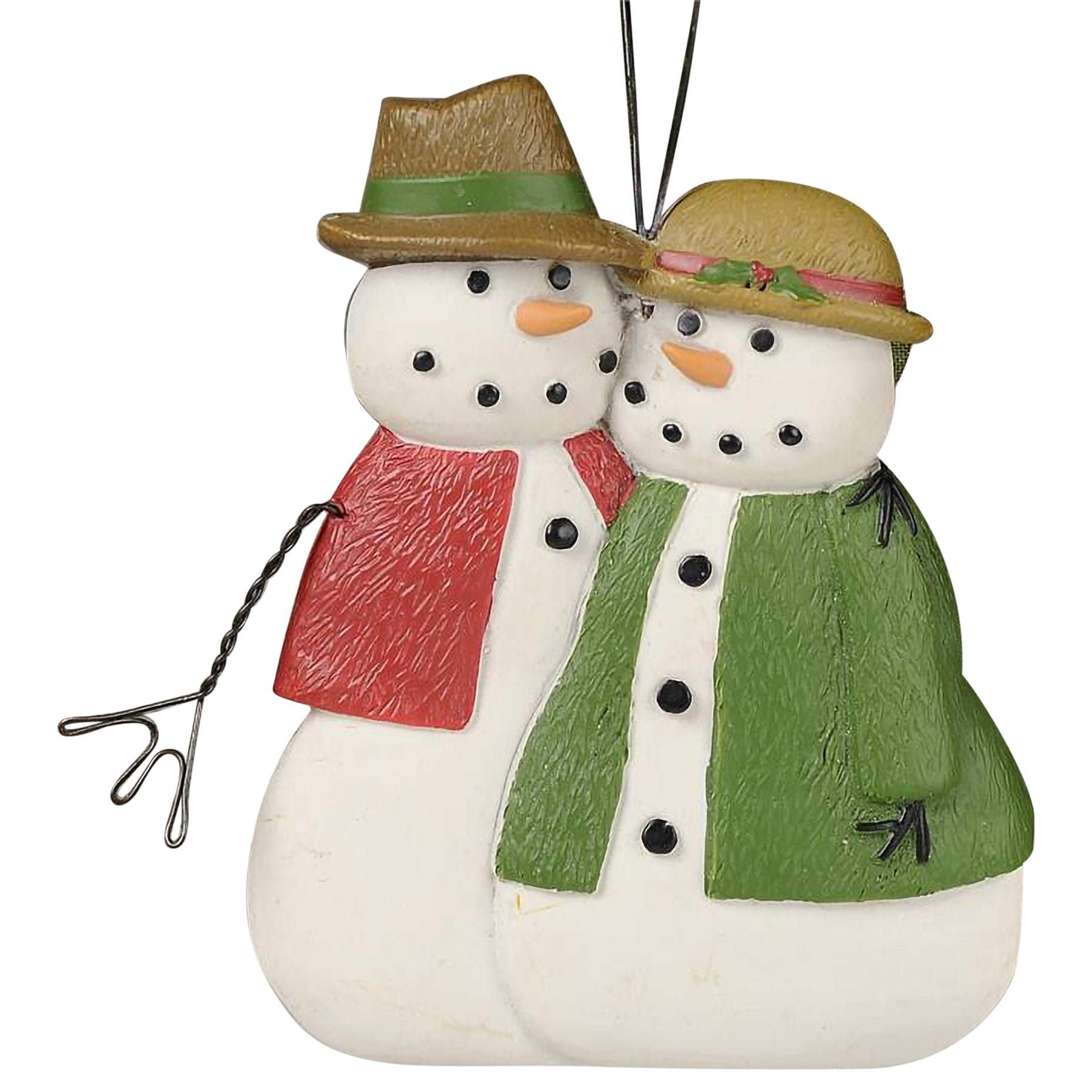Snowman Couple With Wool Coats White 4.25 Inch Resin Stone Holiday