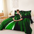 thumbnail image 3 of Manfei Neon Light Stripes Full Size Bedding Sets, Abstract Wavy Line Full Size Bed in a Bag, Green Black, Black Reversible 7 Pieces, 3 of 6