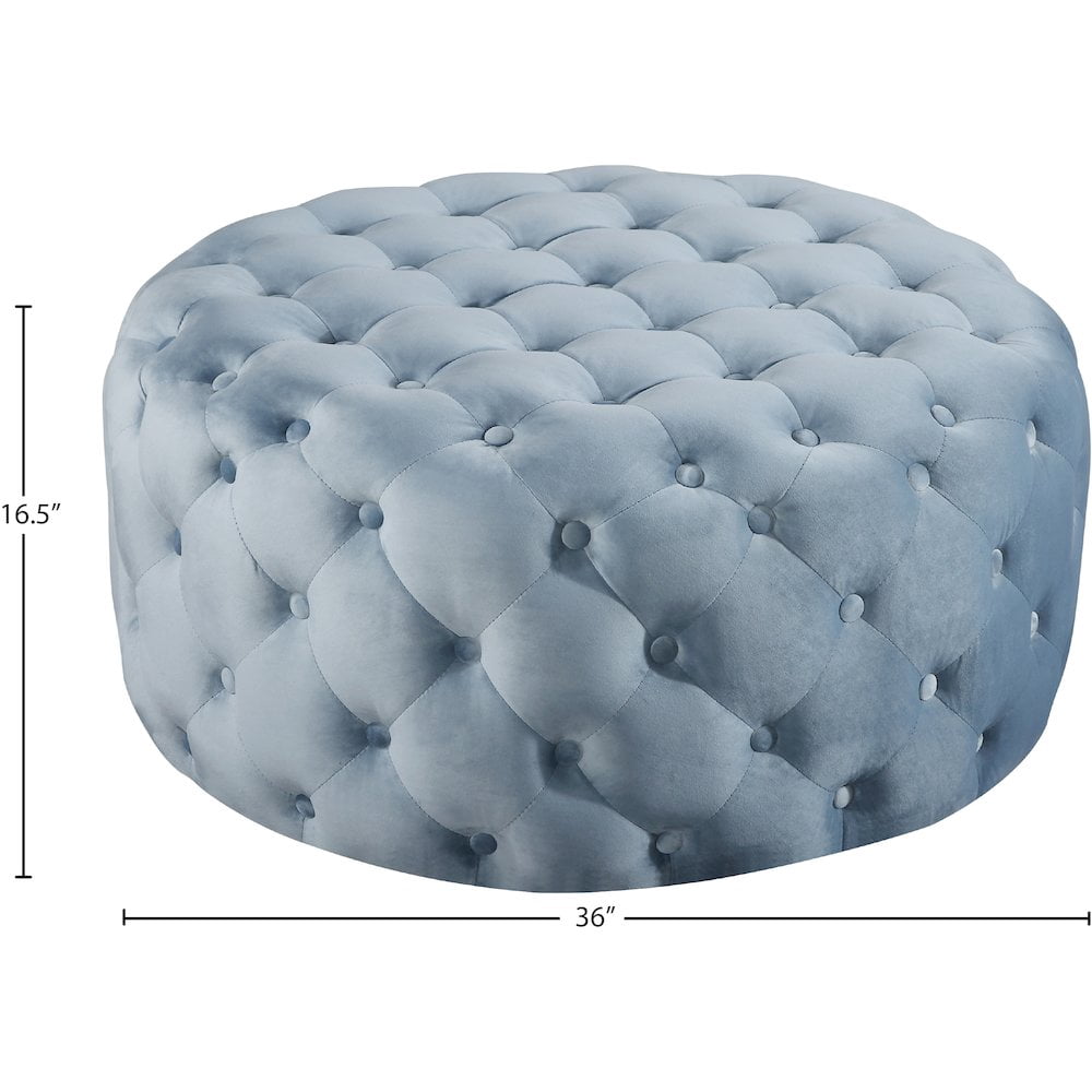 Meridian Furniture Addison Button Sky Blue Velvet Ottoman and Bench