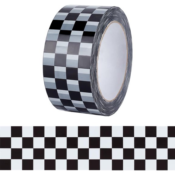 1 Roll Checkered Flag Tape Checkered Duct Tape Race Car Tape Printed Tape Black and White Tape Roll 100m for Scrapbooking DIY Crafts Box Decoration DIY