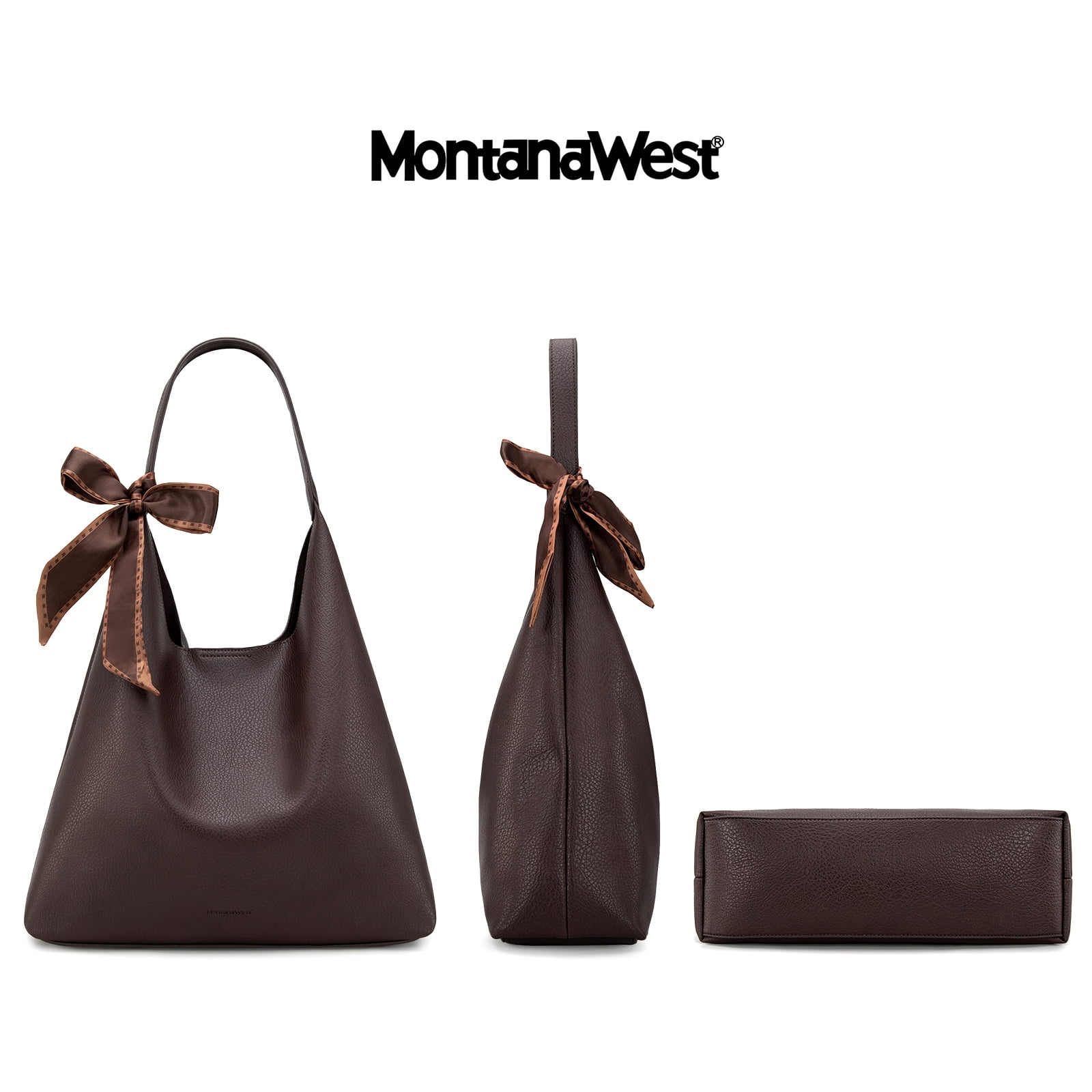 Montana West Slouchy Hobo Bag for Women Shoulder Purses and Handbags with Scarf, Coffee