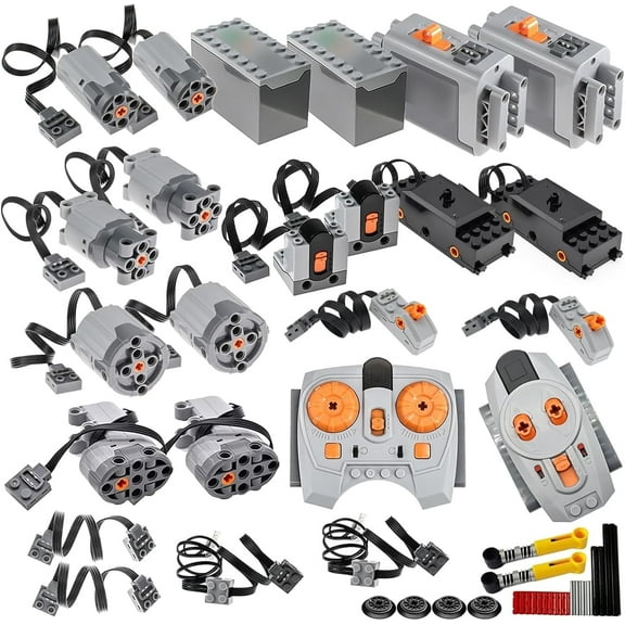 44Pcs Power-Function Kits Set M/L/XL Servo-Train-Motor-Set Compatible with Major Brand Technic-Parts Pieces IR Receiver Adjustable Speed Remote-Control AA/AAA Battery Box Light Switch