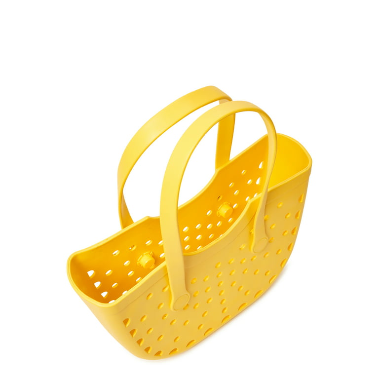 Rubber Beach Bag, LEDHOME Oversized Waterproof Tote Bags for Women  Sandproof Handbag Basket for Beach, Supermarket (Yellow,Large (15 * 14 *  5.5 inch))
