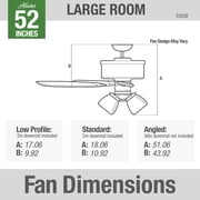 Hunter - Builder Indoor Ceiling Fan With Light, 52-inch, New Bronze, Traditional-style, 3-speed WhisperWind Motor, 53238, for Living Rooms, Bedrooms