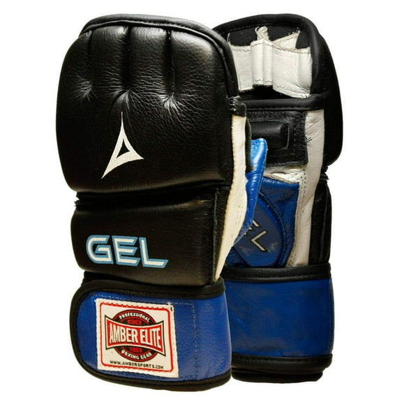 Gel Sparring MMA Glove, Real Leather Combat Mitts, Shock Absorbing Gel Padding for Grappling, Punching Bag, Cage Fighting, Muay Thai, Open Palm, Wrist Support, Half Thumb, Regular